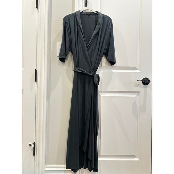 Quince Tencel Jersey Midi Wrap Dress XL Dark Olive - Picture 3 of 11